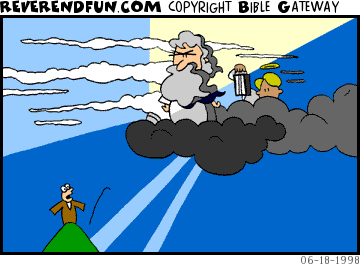 DESCRIPTION: God on cloud, lights illuminating him from the front and back. CAPTION: 