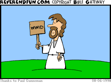 DESCRIPTION: Jesus holding a sign that says &quot;WWID&quot; CAPTION: 