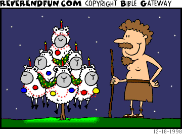 DESCRIPTION: Shepherd made a tree of sheep for Christmas CAPTION: 