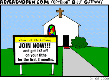 DESCRIPTION: Church with promotional sign out front CAPTION: 