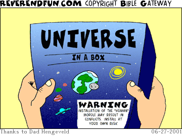 DESCRIPTION: Hands holding a &quot;universe in a box&quot; container with warning label CAPTION: 