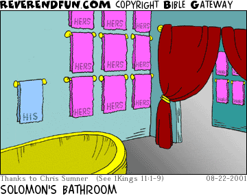 DESCRIPTION: A bathroom, one &quot;his&quot; towel, many &quot;hers&quot; towels CAPTION: SOLOMON'S BATHROOM