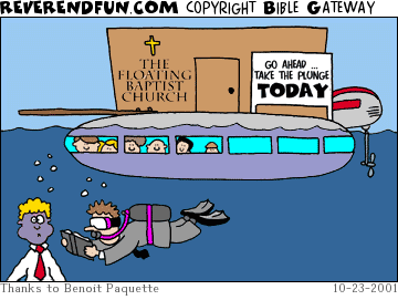 DESCRIPTION: Glass bottom Church boat veiwing an underwater baptism CAPTION: 