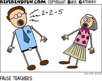 DESCRIPTION: Two artificial teachers giving poor advice CAPTION: FALSE TEACHERS