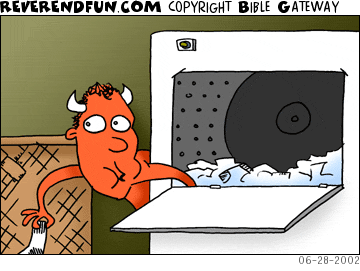 DESCRIPTION: Devil reaching into dryer CAPTION: 