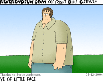 DESCRIPTION: Man with little face CAPTION: YE OF LITTLE FACE