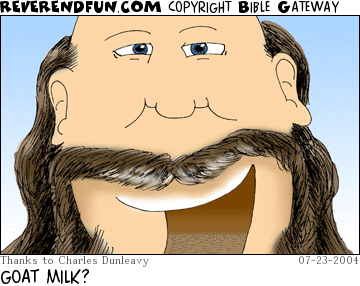 DESCRIPTION: Man with milk on his lip CAPTION: GOAT MILK?