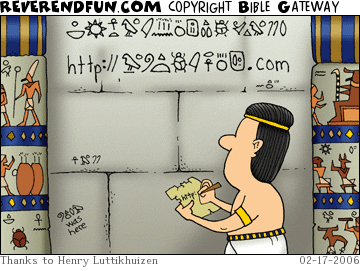 DESCRIPTION: Egyptian looking at writing on wall that contains an Egyptian web address CAPTION: 