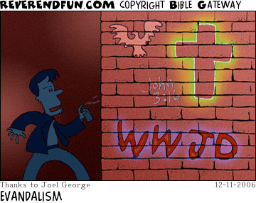 DESCRIPTION: Christian-themed vandalism CAPTION: EVANDALISM
