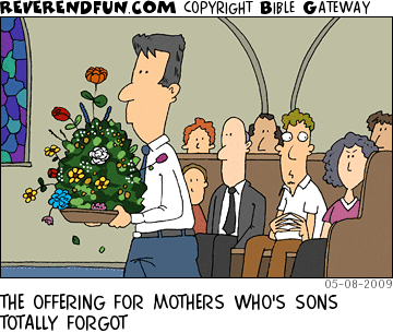 DESCRIPTION: Offering full of flowers CAPTION: THE OFFERING FOR MOTHERS WHO'S SONS TOTALLY FORGOT