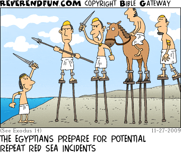 DESCRIPTION: Egyptians on stilts CAPTION: THE EGYPTIANS PREPARE FOR POTENTIAL REPEAT RED SEA INCIDENTS