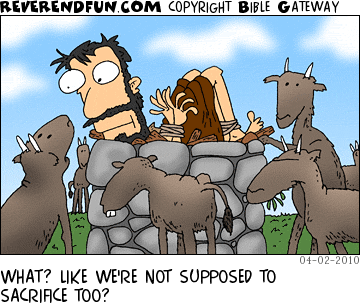 DESCRIPTION: Cattle sacrificing a person CAPTION: WHAT? LIKE WE'RE NOT SUPPOSED TO SACRIFICE TOO?