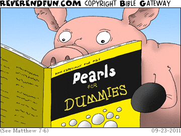 DESCRIPTION: A pig reading &quot;Pearls for Dummies&quot; CAPTION: 