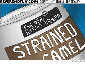 DESCRIPTION: A can of strained camel from eye of a needle brand CAPTION: 