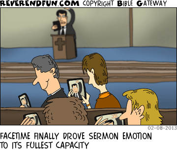 DESCRIPTION: Parishioners watching a sermon on ipads and iphones CAPTION: FACETIME FINALLY DROVE SERMON EMOTION TO ITS FULLEST CAPACITY